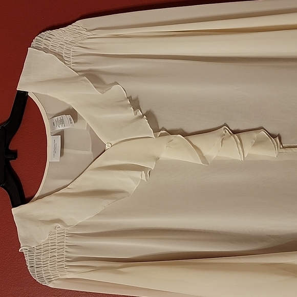 22W Sheer Ruffle chiffon button down blouse plus size - Picture 2 of 6